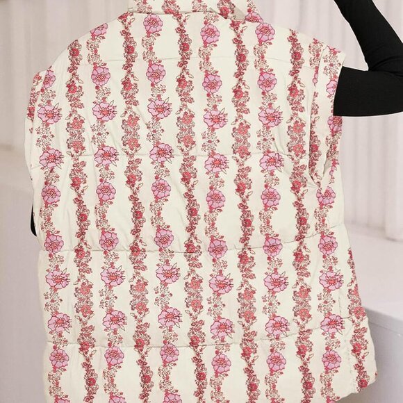 Womens Floral Oversized Puffer Vest Cap Sleeve Winter Warm Puffy Quilted Jackets - Picture 3 of 5